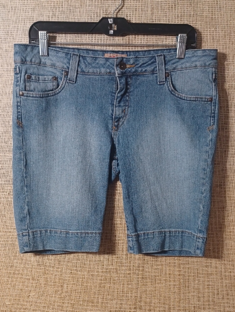NOBO Blue Denim Shorts with Red Logo Patch